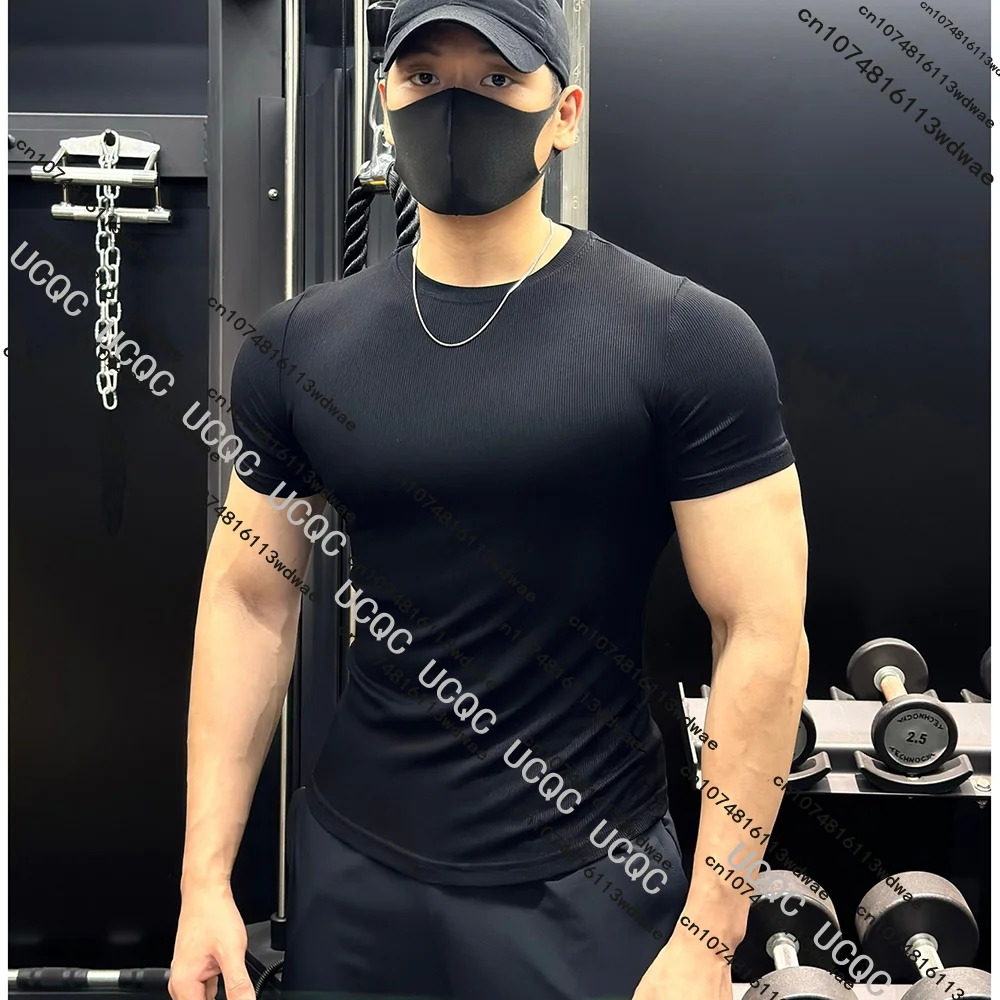 New Men's Summer Round Neck T-Shirt for Sports Running Fitness Training Elastic Muscle Top Gym Man Fashion Casual Comfortable