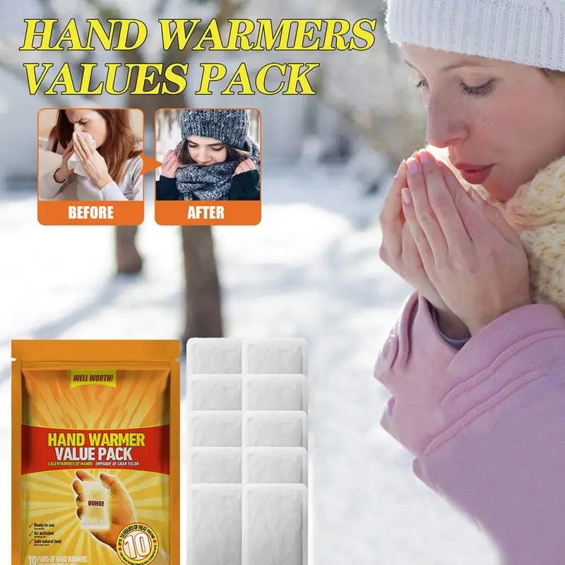 10Pcs Air Activated Warmers Long Lasting Disposable Heating Pack Odorless Self Adhesive for Winter Outdoor Activities