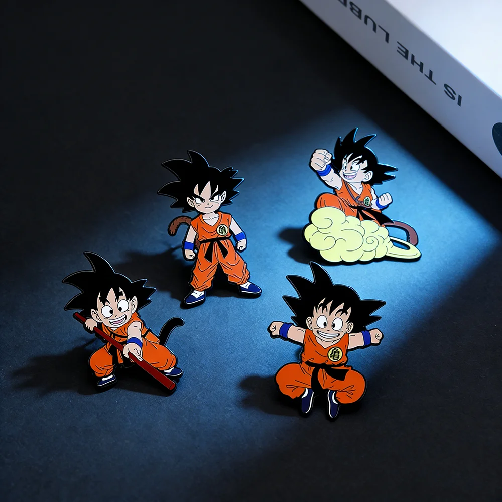 4 Stück Son Goku Dragon Ball Cartoon-Charakter-Brosche, Emaille-Pin, Metallabzeichen, Schmuck für Kleidung und Rucksack, Accessoires, Geschenke