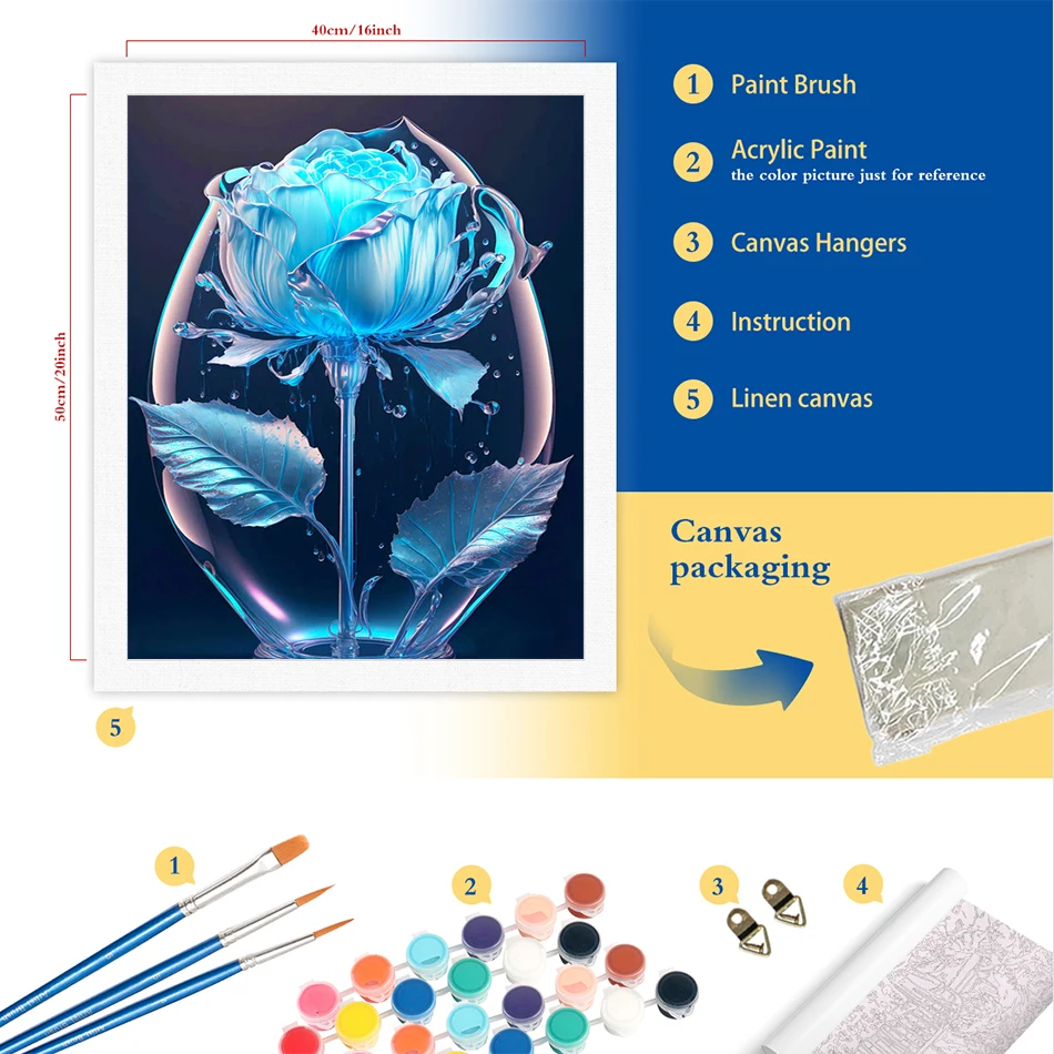 RUOPOTY Oil Painting By Numbers Crystal Blue Rose Oil Picture On Canvas Hand Painted Painting For Beginner on Canvas DIY Crafts