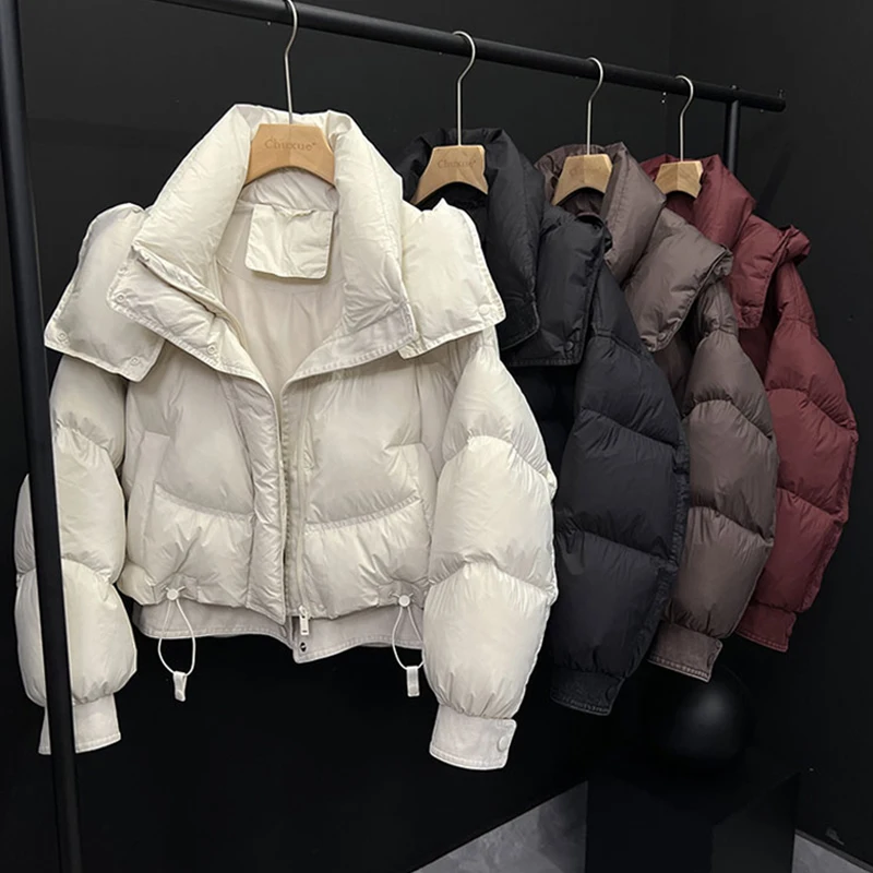 الشتاء قصيرة سميكة مقنعين سترة قطن شيك الدنيم الربط هيم ملابس خارجية المرأة الكورية فضفاضة الدافئة القطن معطف مبطّن سنوسويت #4