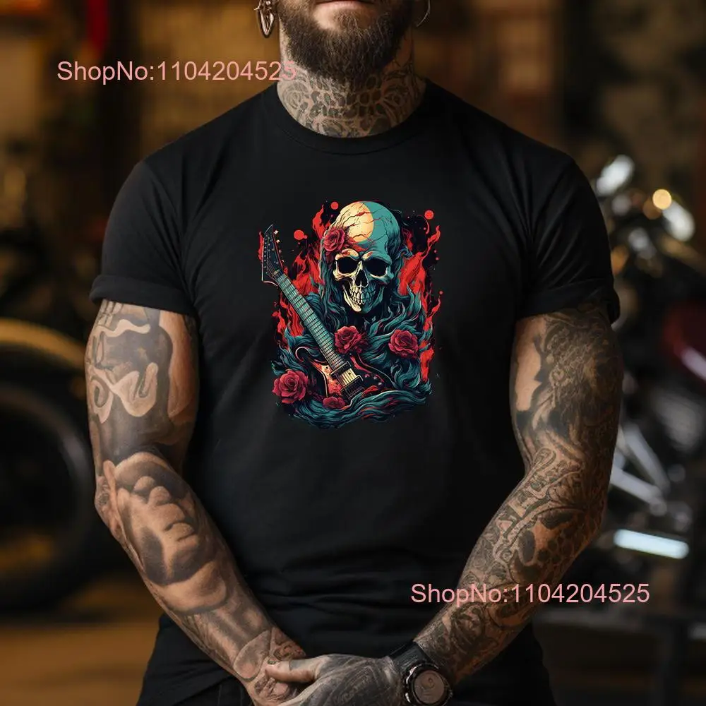 Roses Skull Rock Guitar T Shirt Mens Guitarist Music Musical Lover Dad Grandad Husband Brother Boyfriend Birthday Top