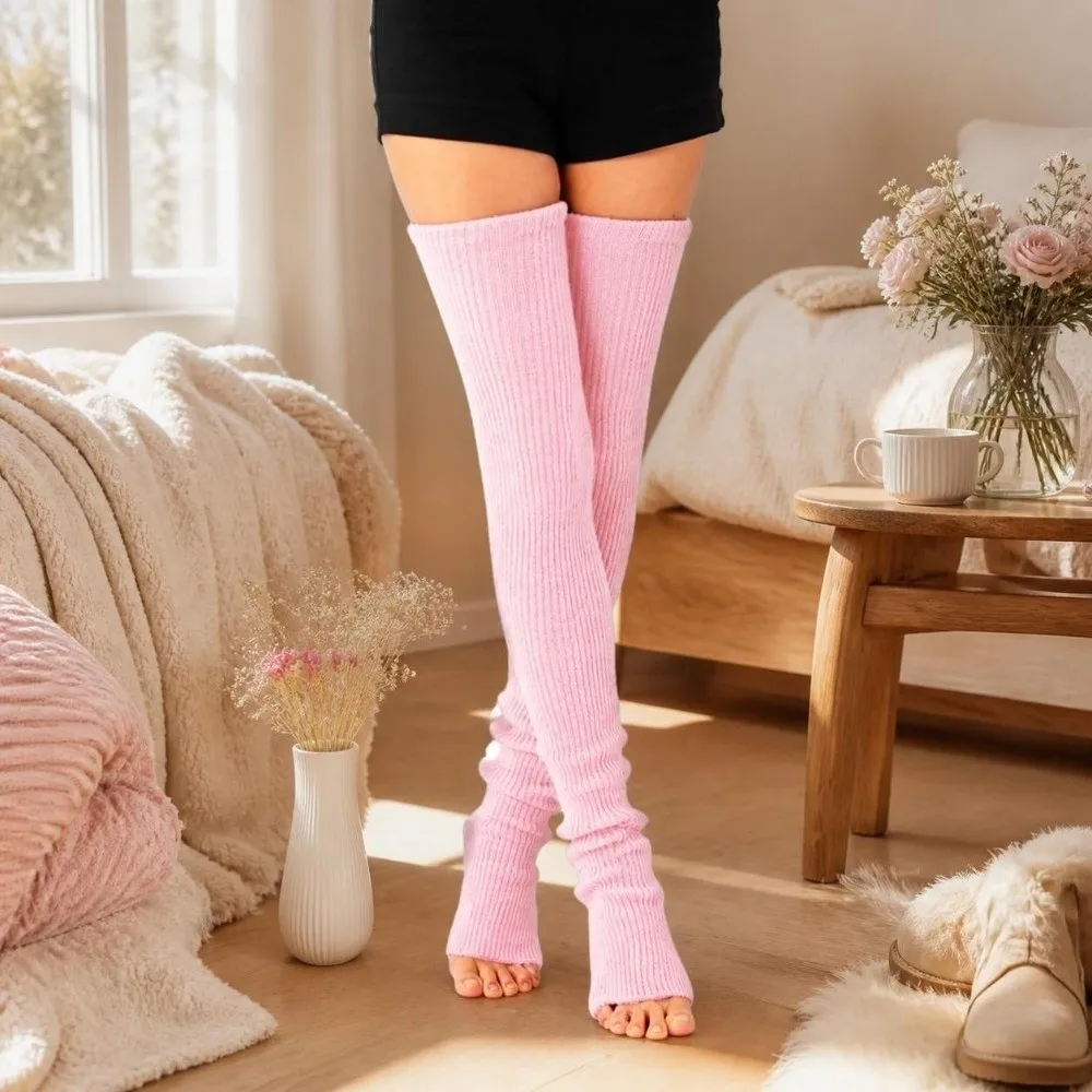 Knee Sleeve Knitted Leg Warmers Multicolor Thickened Warm Above Knee Socks Lolita JK Stripe Long Stockings Dance Ballet