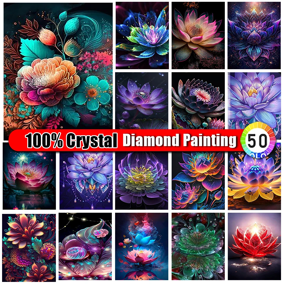 

Merdika 100% Crystal Diamond Painting Lotus Floral Diy Mosaic Rhinestone Diamond Embroidery Flower Cross Stitch Kit Home Decor