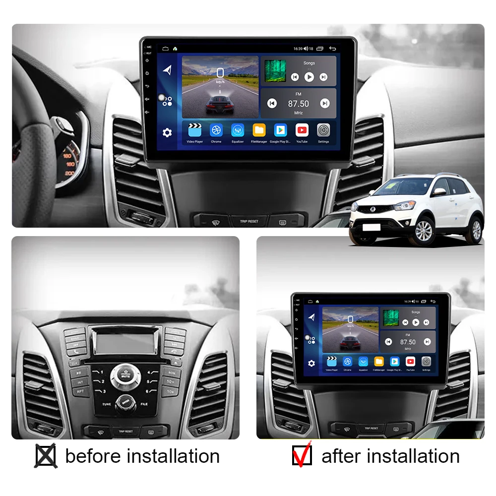 2din Car Radio Stereo Android Carplay For SsangYong Korando Actyon 2013 - 2017 Multimedia Autoradio Head Unit GPS Navigation DSP