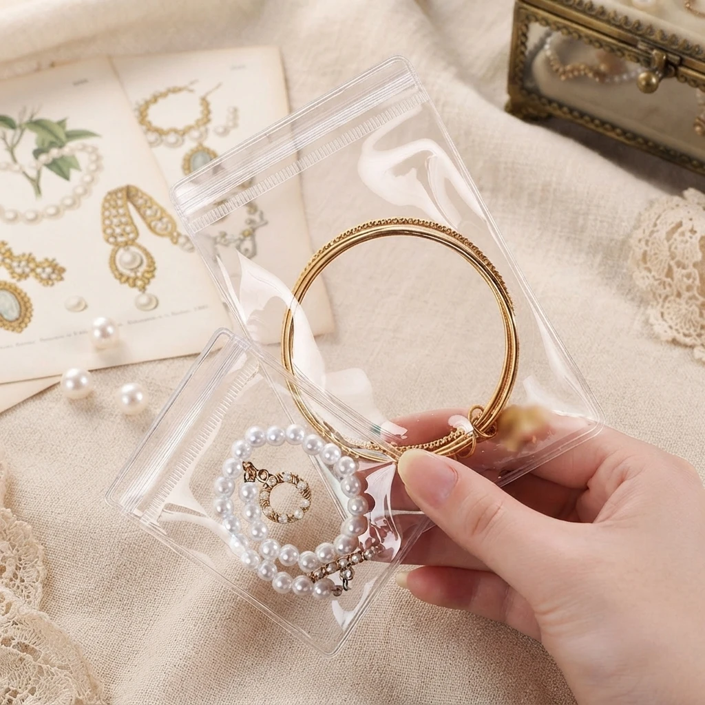 100pcs Thick Self-Sealing Transparent Pvc Jewelry Pouches For Earrings, Bracelets,Necklaces Packaging And Anti-Oxidation Storage