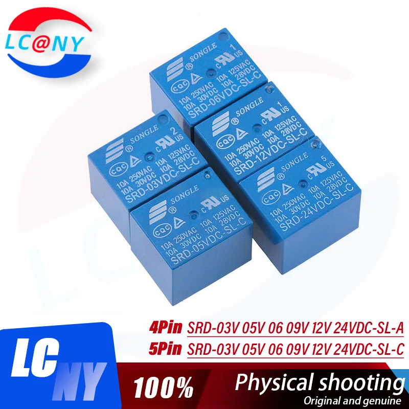 5PCS/Lot New Relay SRD-05VDC-SL-C SRD-12VDC-SL-C SRD-24VDC-SL-C SRD 12VDC SL C 10A 250VAC 5PIN 5V 9V 12V 24V 48V Power Relay