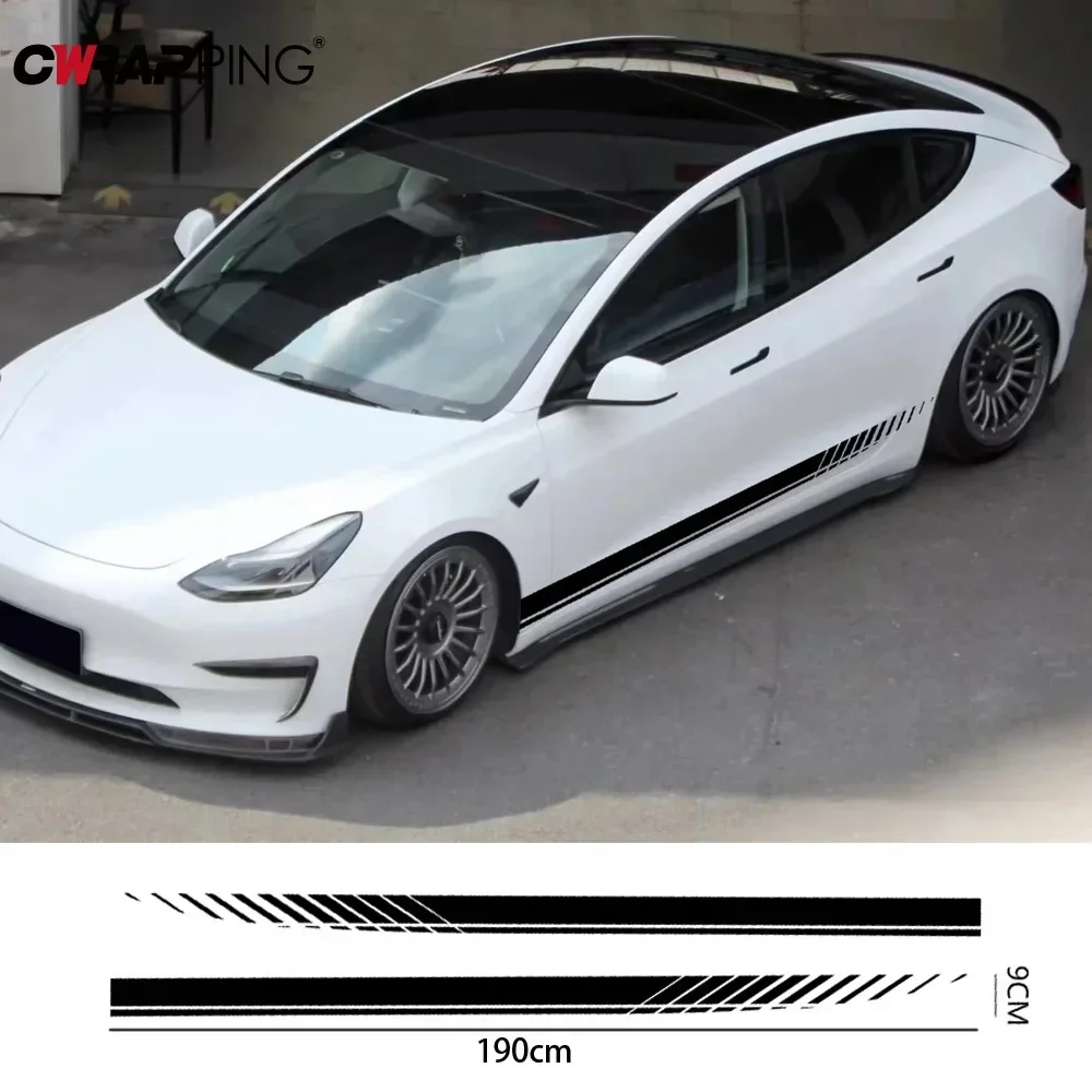 2pcs Both Sides Car Vinyl Wrap Black Car Stickers Race Stripes Vinyl Auto Tuning for BMW Mazda Ford DIY Decal Cars Accessories