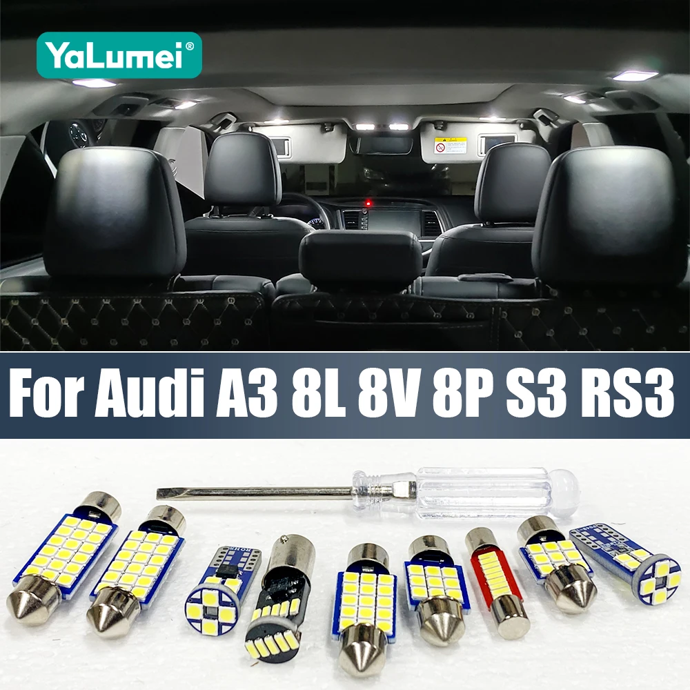 Für Audi A3 8L 8V 8P S3 RS3 12V Auto LED-Lampen-Set Innenraumbeleuchtung Kartenleuchte Dachleuchte Schminkspiegel-Beleuchtung Handschuhfach-Kofferraumleuchte Zubehör