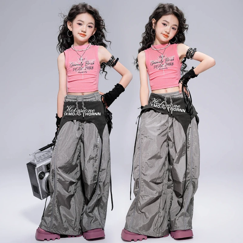 Neue Mädchen Hip Hop Street Dance Kleidung Ärmellose Tops Baggy Hosen Sets Jazz Kostüm Gruppe Bühne Leistung Anzug Konzert Tragen