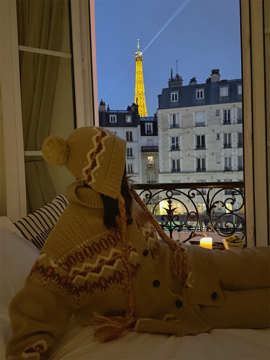 

MOEROP Classic Fair Isle Sweater Cap Set Women's Casual Loose Fit Long Sve Thiened Winter Faion Online Exclusive