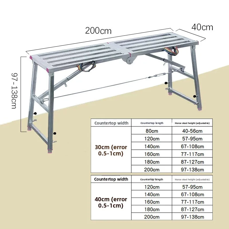 مقعد قابل للطي لرفع مسند القدمين المزخرف السميك، سلم سقالات معجون داخلي مزدوج الدعم