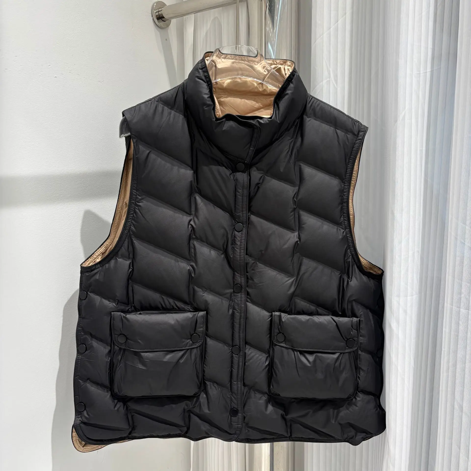 Nuevo Otoño Invierno chaleco de plumón de pato blanco ligero cuello alto acolchado abajo chaleco mujer Casual chaleco moda prendas de vestir exteriores