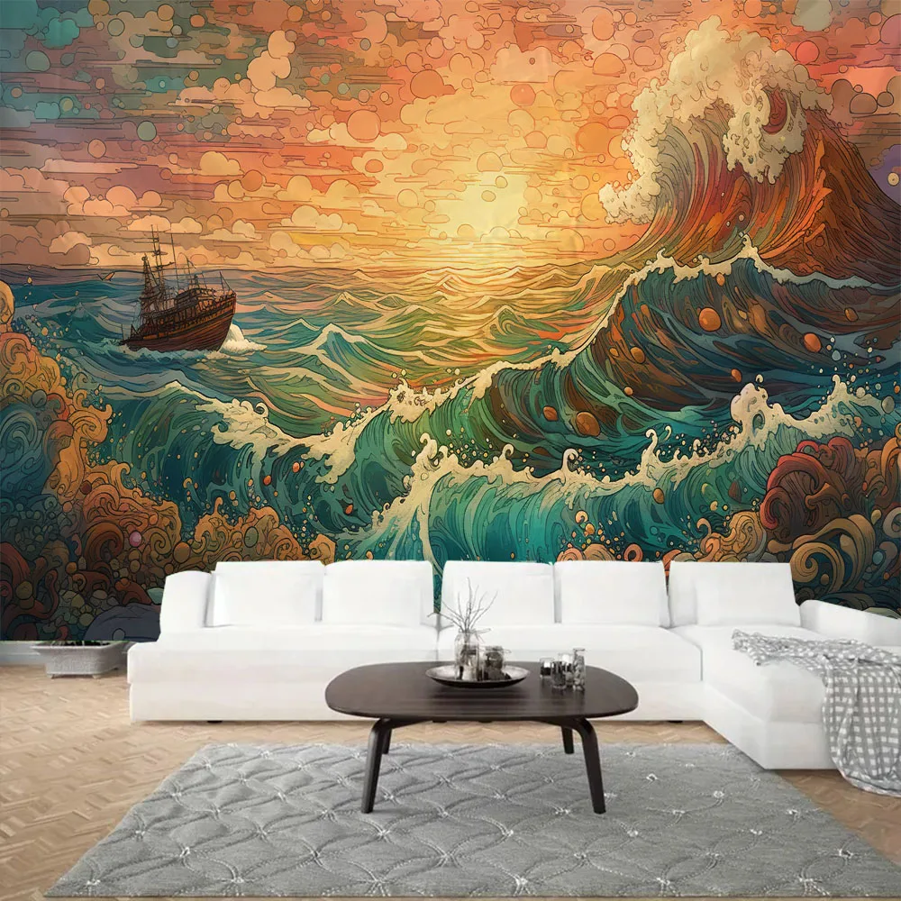 

Dreamy Wave Tapestry psychedelic Forest Landscape Wall Hanging Cloth Home Decoration Background Poster, Fabric Mural