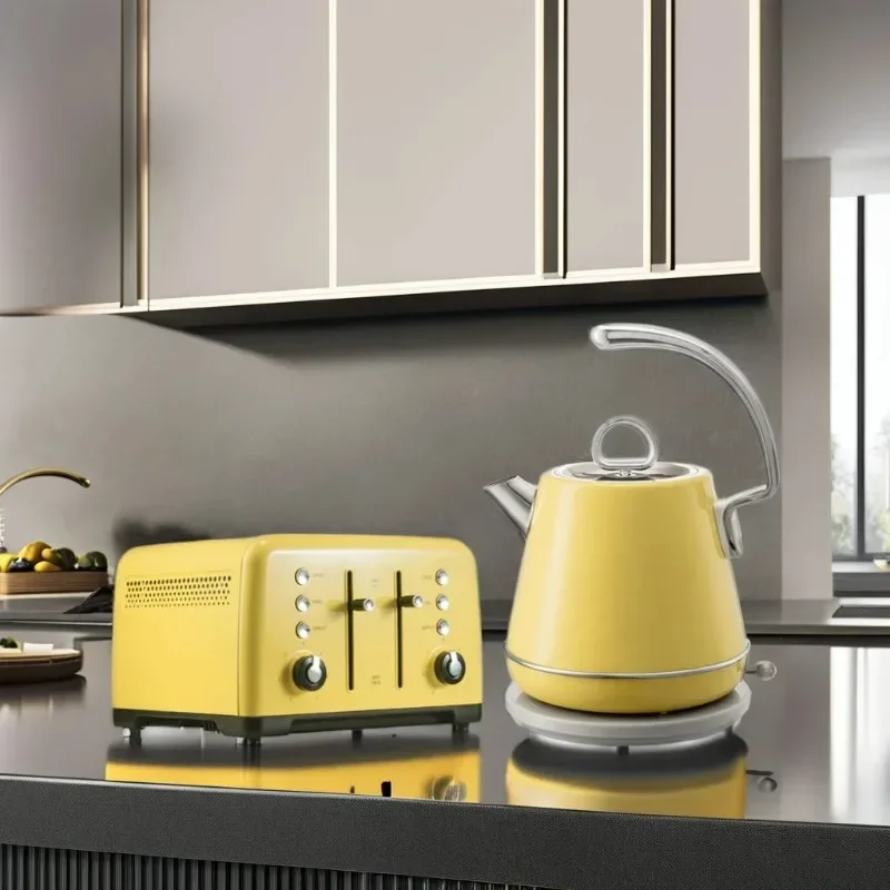 High Quality 1.2L Electric Kettle 4 Pieces Toaster Set Quick Heating Automatic Stainless Steel Cordless Home Kitchen Car