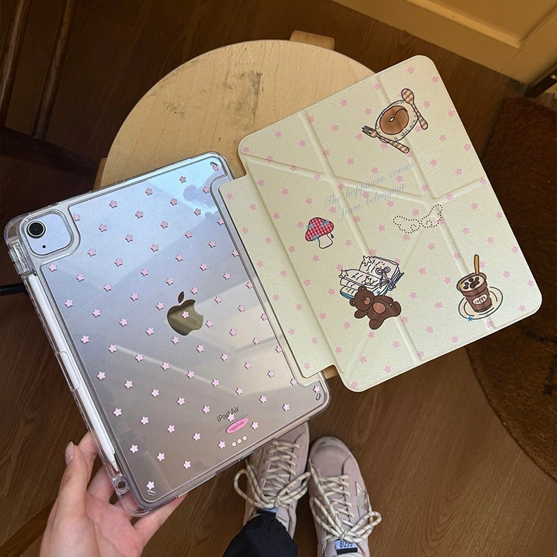 

Pink Star Lovely Bear For iPad Pro 11 M2 M3 M4 M5 A16 2025 Air4 5 6 7 12.9/13/9.7/10.2/10.5/9.7in 5th 6th 7/8/9 10th 11th Cover