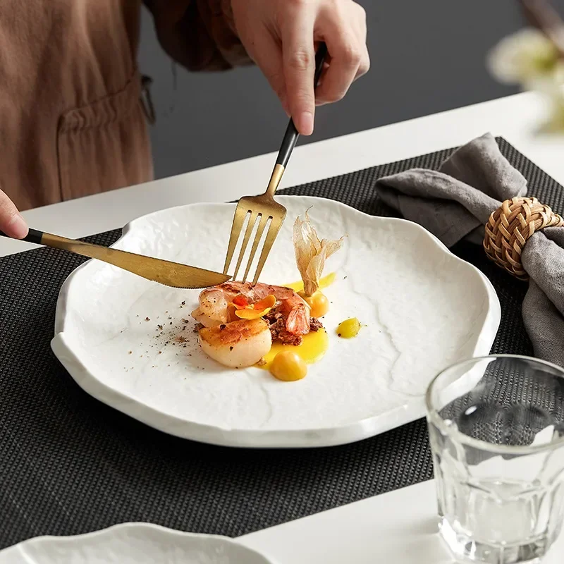 White plate, high sense, luxury, western steak plate, dish plate, household Japanese ceramic hotel tableware breakfast plate