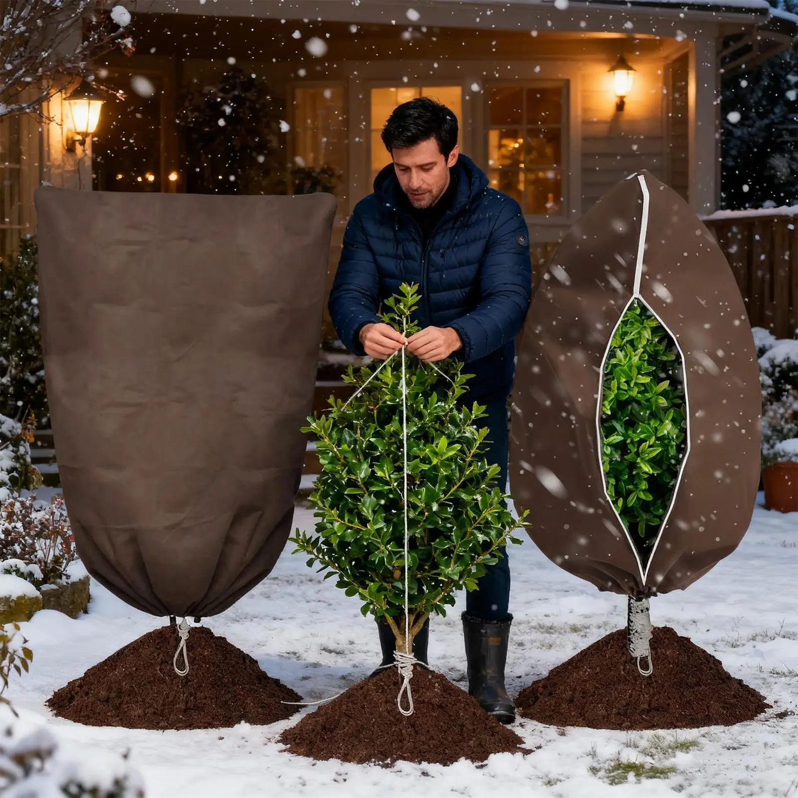 Plant Freeze Protection Cover Non-woven Fabric Guard 2 Pieces Breathable Drawstring Cold Weather Plant Covers Outdoor For Bird