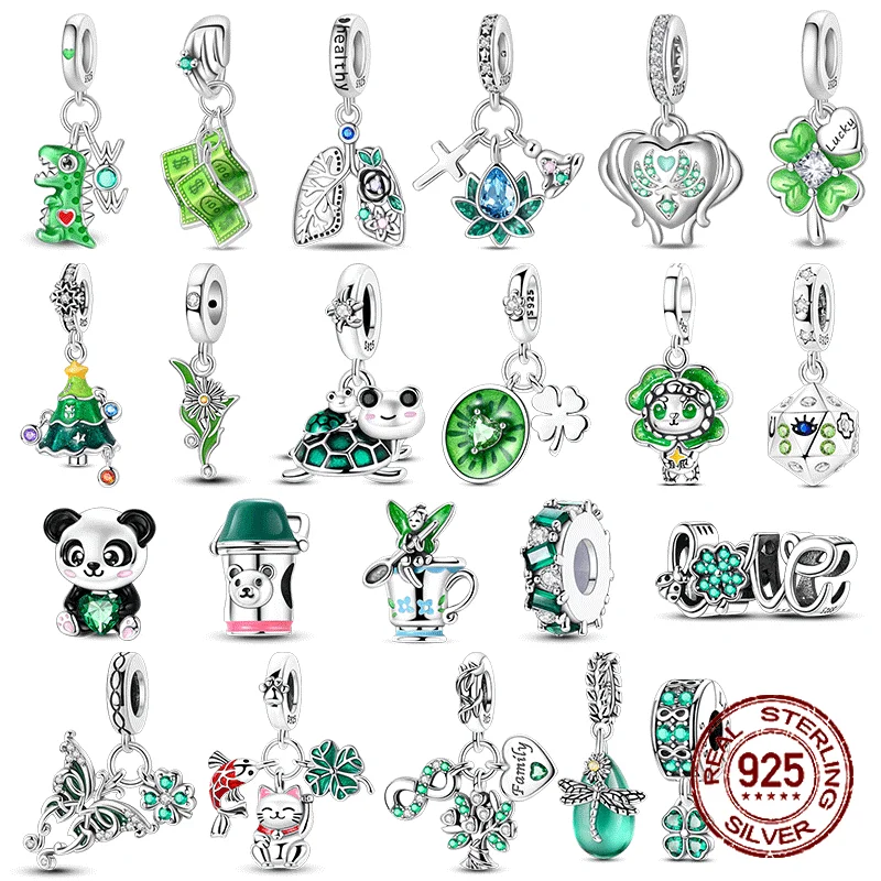 

Original 925 Sterling Silver Charms Beads CZ Zircon Green Clover Tree of Life Pendant Gift Fit Bracelet Jewelry DIY Marking