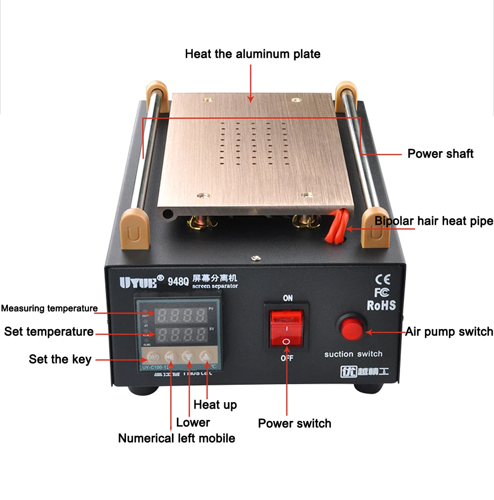 7 Inches UYUE 948Q Built-in Pump Vacuum Glass LCD Screen Touch Screen Separator Mobile Phone Disassemble Cellphone Repair Tool