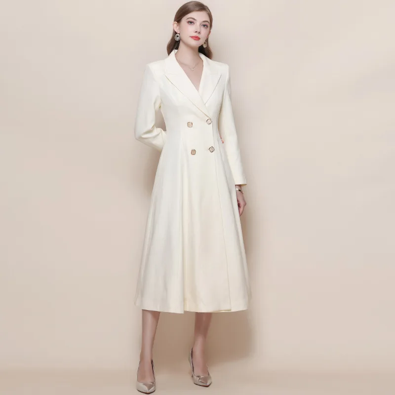 Manteau Midi Dr rétro taille haute, jupe Double boutonnage, robe de soirée longue Sve pour femmes d'âge moyen