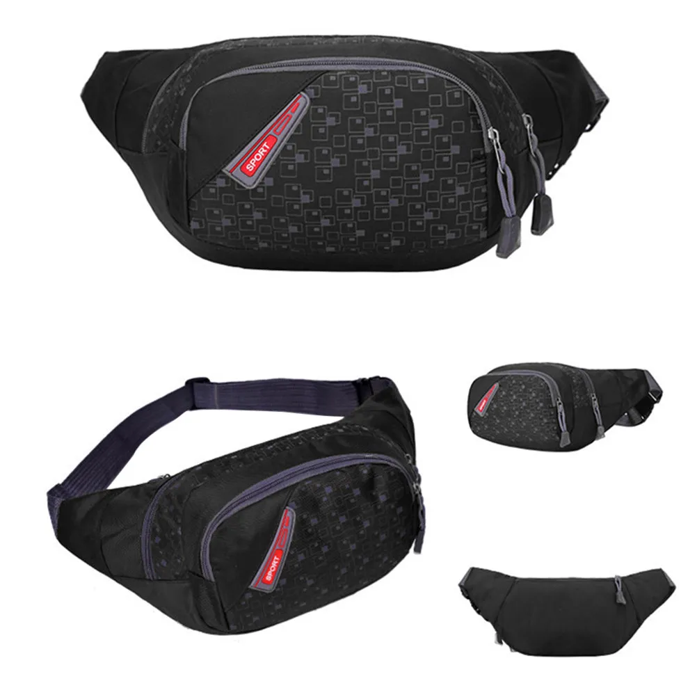 

Sport Waist Bag Running Waterproof Waist Pack Unisex Adjustable Strap Fanny Pack Two Large Compartments Phone Key Holder Black