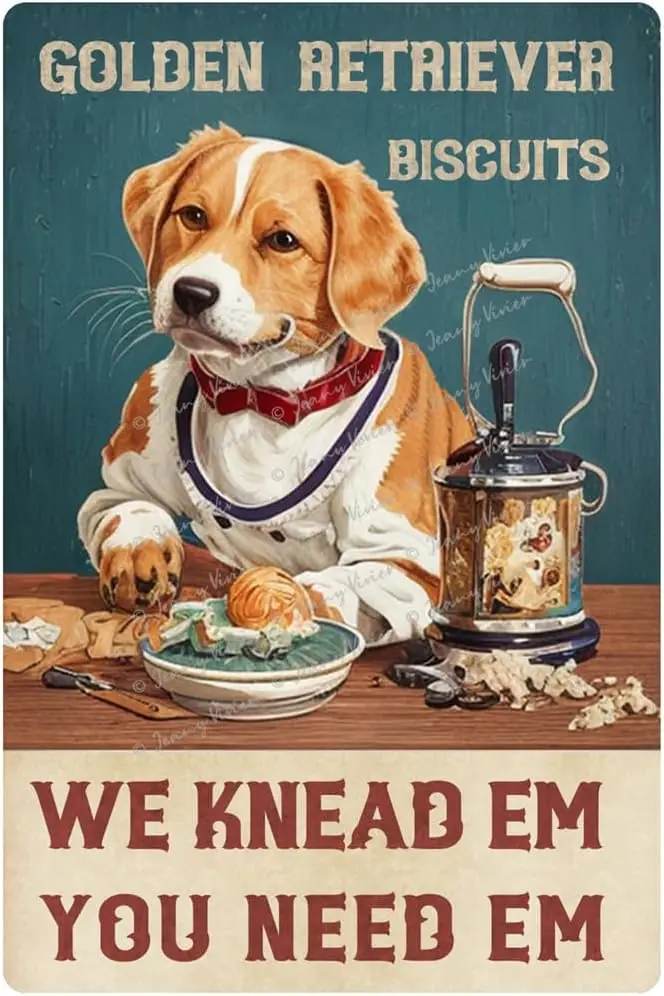 Zomyto Golden Retriever Biscuits Vintage Metal Tin Sign, We Knead Em You Need Em, Vintage Baking Aluminum Sign for Home Kitchen