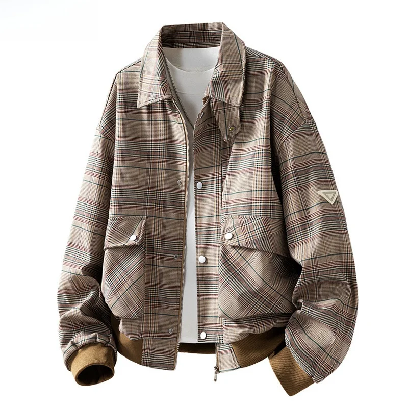 

Quali Men's Plaid Casual Loose Fit Jaet Square Collar plus Size Comfortable Outerwear Faionable Spring Autumn Wear