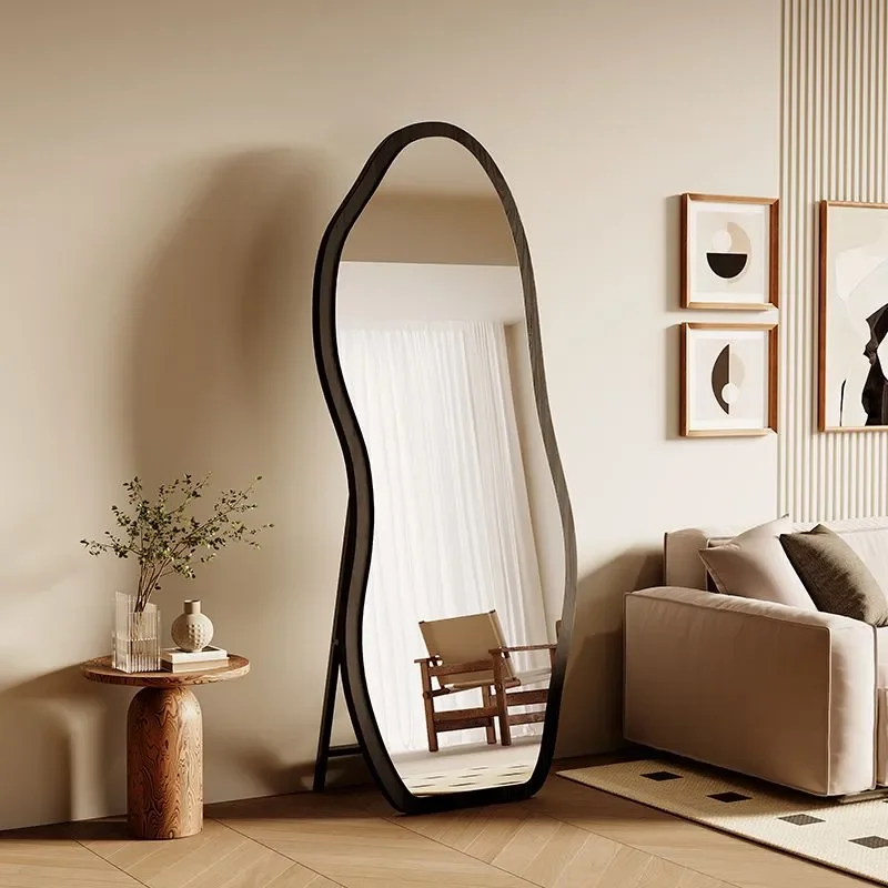 Nordic irregular decorative wall, large-sized car body, floor, wooden frame wall, living room furniture, full-length mirror