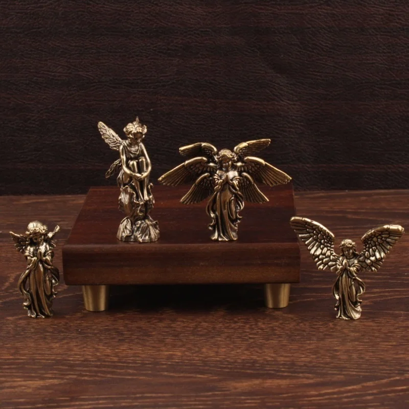 Creative Mini Angel Brass Figurine Seraph Wizard Statue Model Art Craft Desk Decor Ornament Miniatures Gift