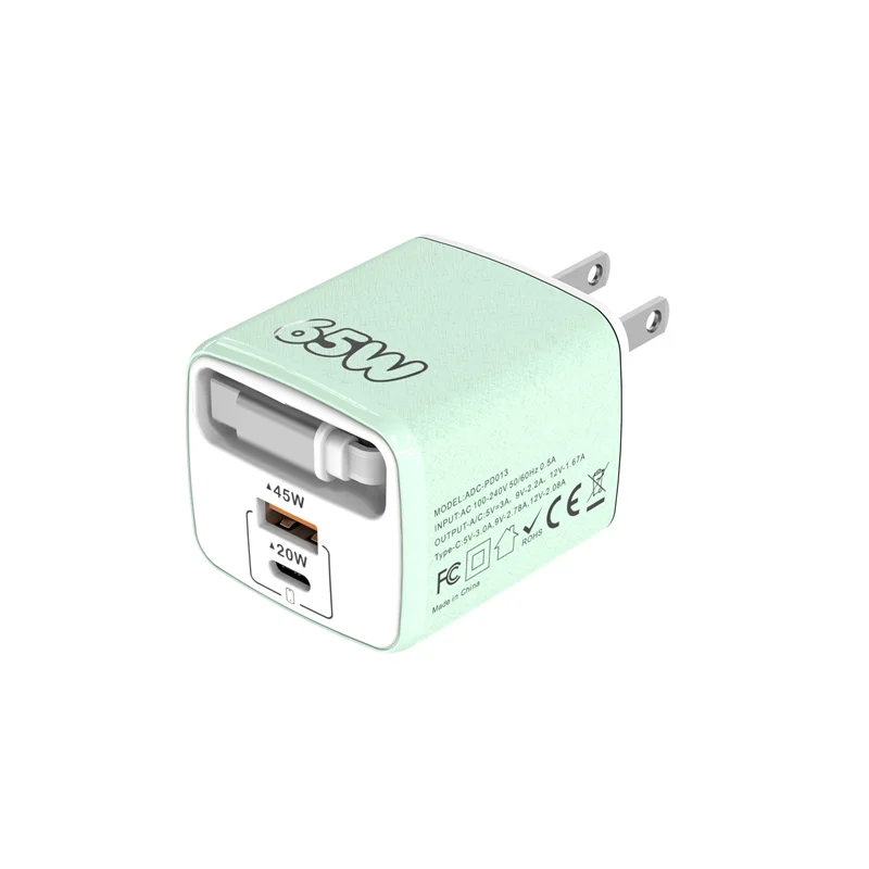 Lenovo PD65W Einziehbares Kabel-Ladegerät Schnellladegerät für Smartphones 1 PD 1 USB Multi-Port Reiseladegerät, Macaron-Farben EU