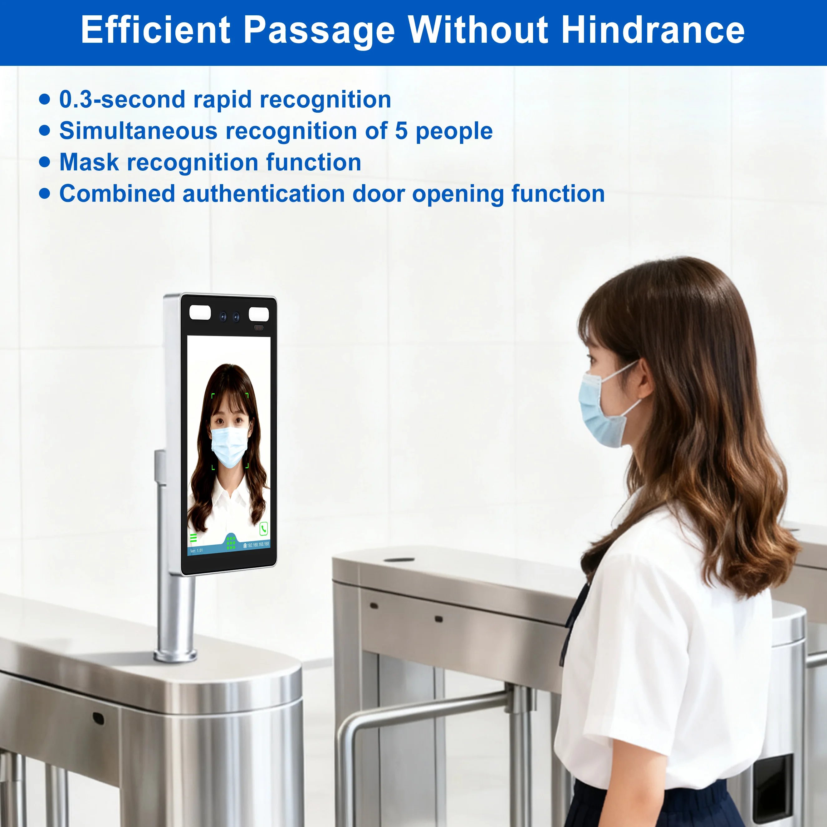 8 인치 RFID 얼굴 인식 액세스 제어 동적 감지 도어 잠금, 시간 출석 기계 무료 소프트웨어 tcp/ip