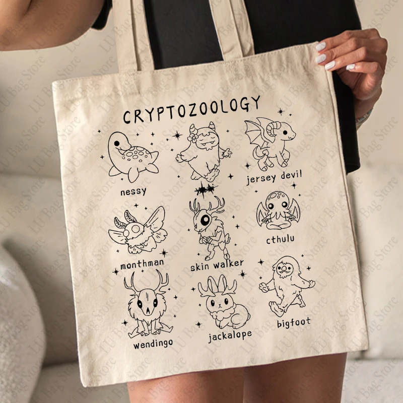 Regali di cryptozoologia Kawaii Cryptid creations Tote Bag Cryptid Monster Monthman borsa riutilizzabile per borse della spesa di zoologia misteriosa