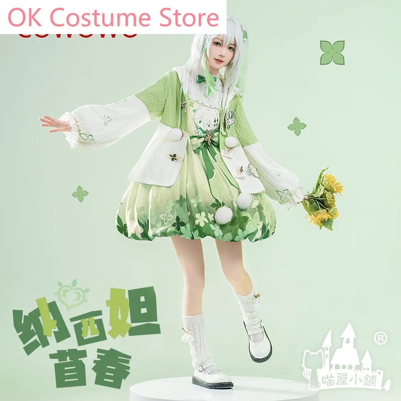 Genshin Imapct Nahida Dream of Orchid and Grass Spring Daily Suit Cosplay Costume Green Clover Casual Wear Halloween Uniform