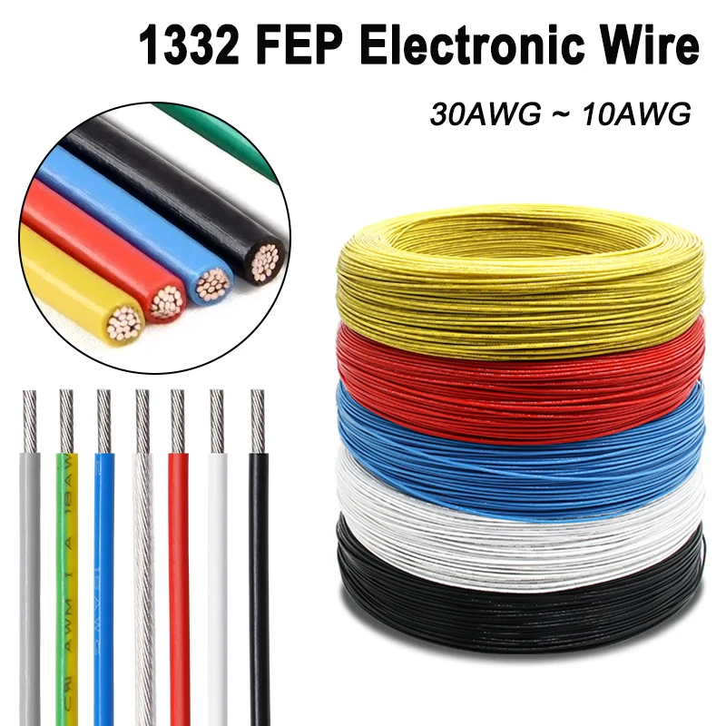 Cable electrónico de 3m 1332, 30/28/26/24/22/20/18/16/14/12/10AWG, cable electrónico de alta temperatura con aislamiento de plástico FEP para impresora 3D