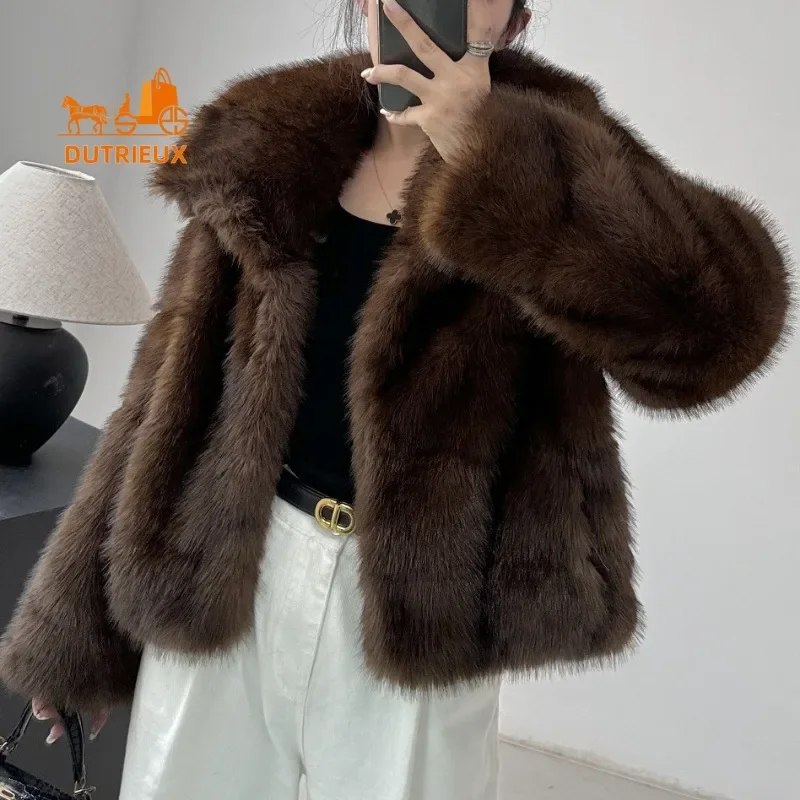 2024 Winter New Fur Coat Women Lapel Loose Version Luxury Genuine Leather Fur Coat Elegant Temperament Short Warm Jacket Party