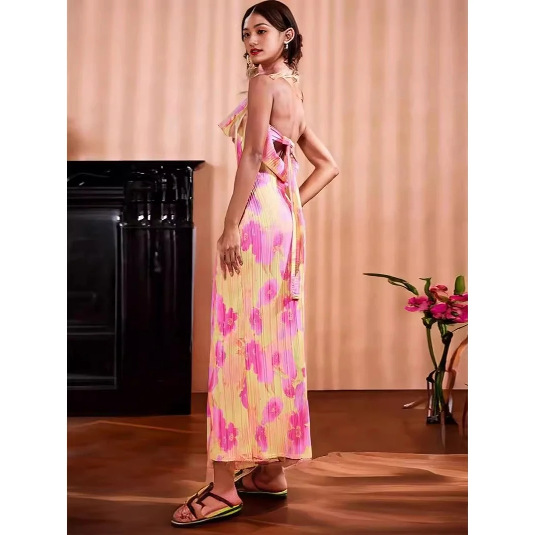 

Wrap Dr Slimming Long Knot Print Pleated Tube Top Gown Fre Sle Polyester Summer Zipper Closure Riding Suitable