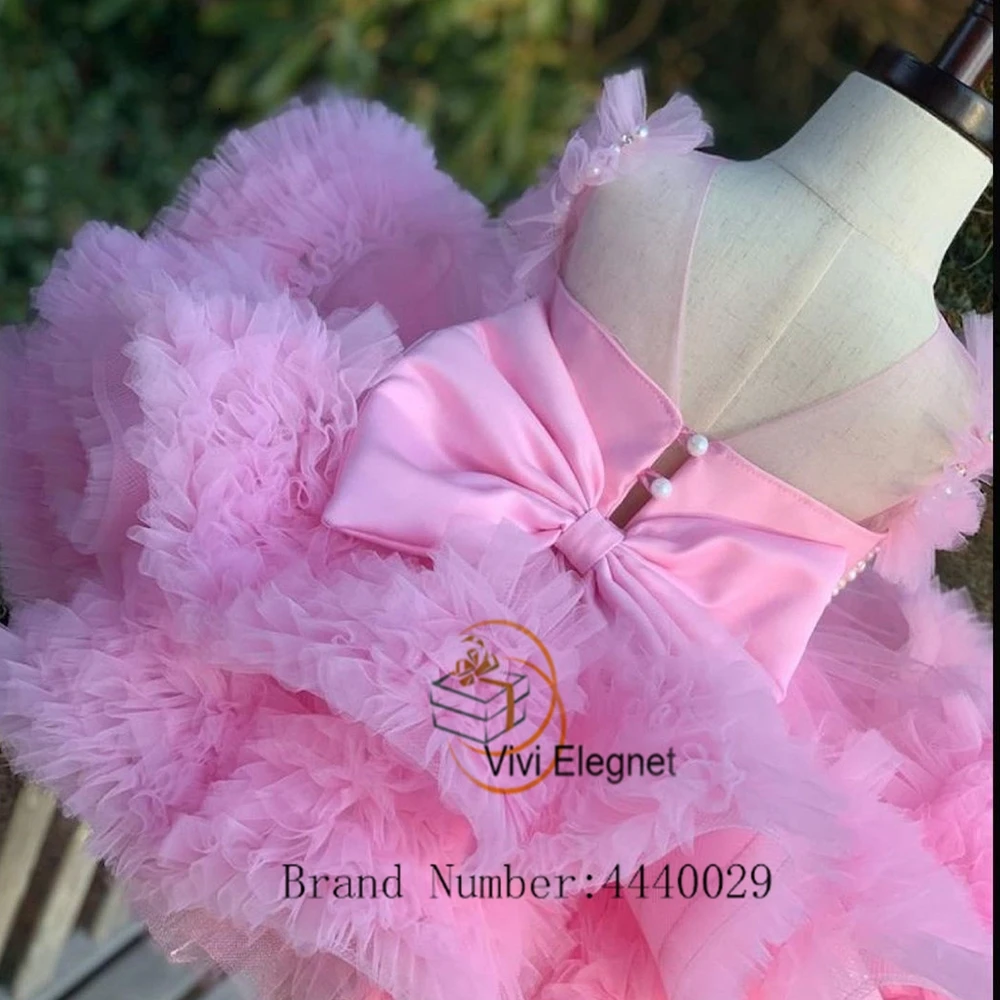 Affascinanti abiti da ragazza di fiori rosa con perline a strati senza maniche Sparkle abiti da festa di nozze Tutu 2023 Summer muslimatexmushex 554