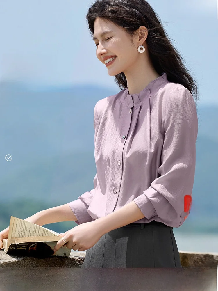 

Женская блузка Ele XWI с прямым вырезом, дышащая, комфортная, с длинным рукавом, круглым вырезом, однотонная, для повседневной носки, модная