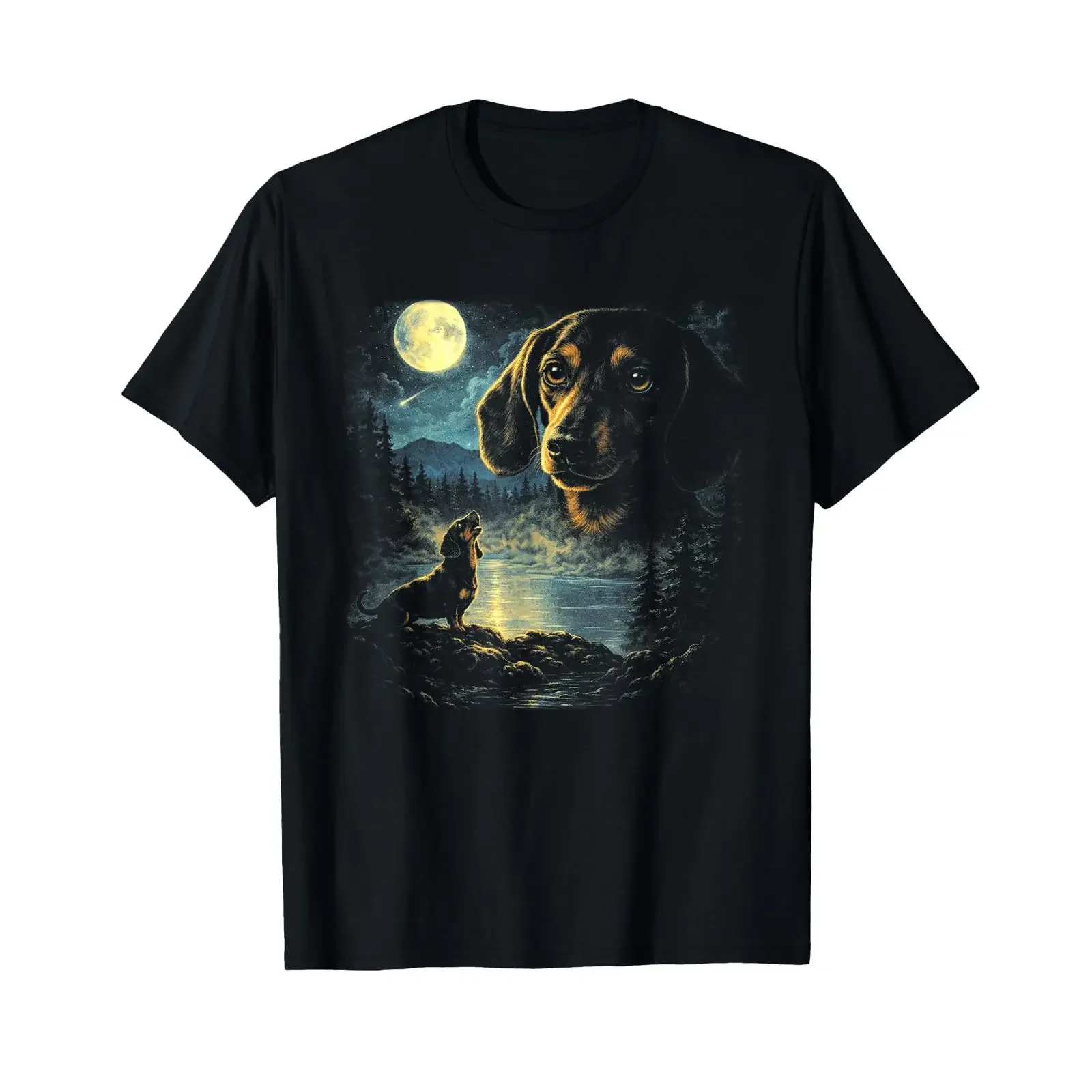 Dachshund Howling to The Moon Vintage 90s Retro Wiener T Shirt vintage Washed streetwear Versatile graphic Stretched Stylish