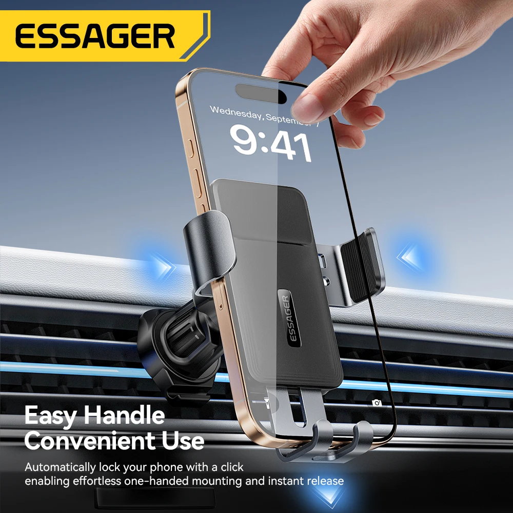 

Essager Gravity Car Phone Holder Air Vent Clip Mount Mobilephone Stand For 4.7-6.5 Inch Phone For iPhone 16 15 14 13 Pro Xiaomi