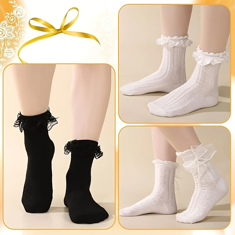 1 Pairs Lace Ruffle Crew Socks for Women  Cute Princess Ankle Dress Lace Socks for Women Girls