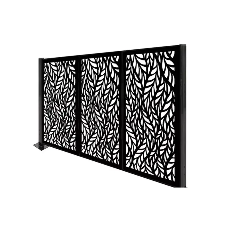 Fancy Security Grass Black Aluminum Metal Fence Security Panel Redwood Lattice Top No Dig Modern Horizontal Fence Panels