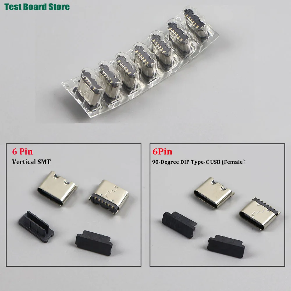 2/5/10Pcs 6 Pin Vertical SMT Socket Connector USB Type C 3.1 Female SMD For PCB Design DIY High Current Charging 6P