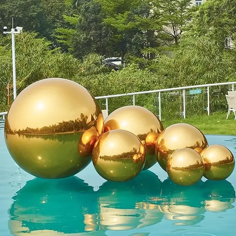 Gold Inflatable Mirror Ball Double Layer Inflatable Mirror บอลลูน Airtight ยักษ์ PVC ปิดผนึกทรงกลมสําหรับกิจกรรมตกแต่งเวที