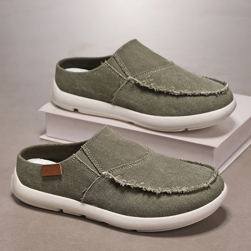 Men canvas flat walking shoes soft non slip sole casual daily shoes simple versatile style breathable outdoor shoe