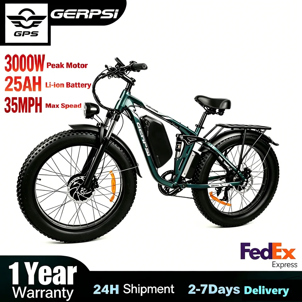 BAOLUJIE 26 Inches Adult Electric Mountain Bike 25Ah Battery, 3000W Dual Motor Ebike, 7-speed Electric Bicycle Fat Tire Ebike image 2