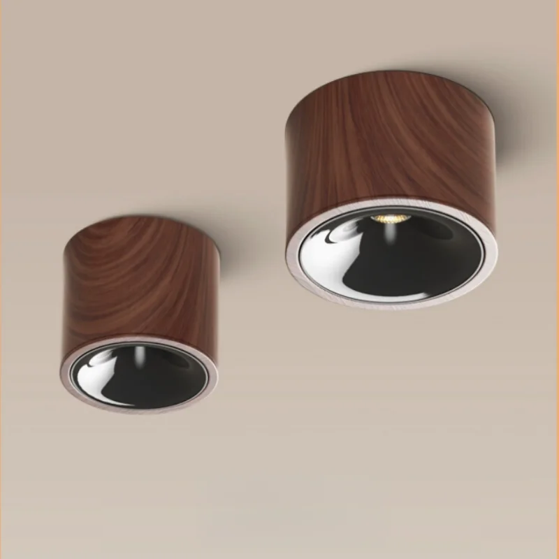 

Ultra-thin concealed ceiling-mounted LED lamp in retro style, in walnut color, with adjustable angle, resembling a hill-shaped l