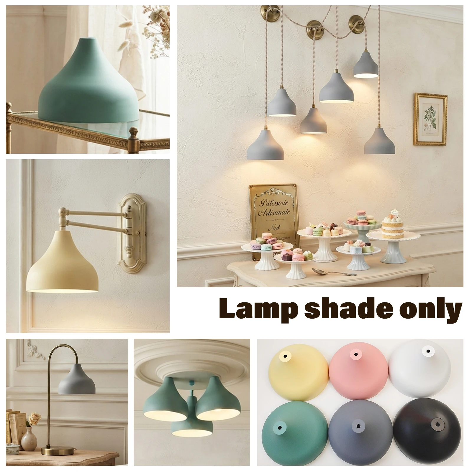 Farmhouse Lamp Shade Replacement, Sage Green Conical Bell Metal for Pendant Wall Table Lamp