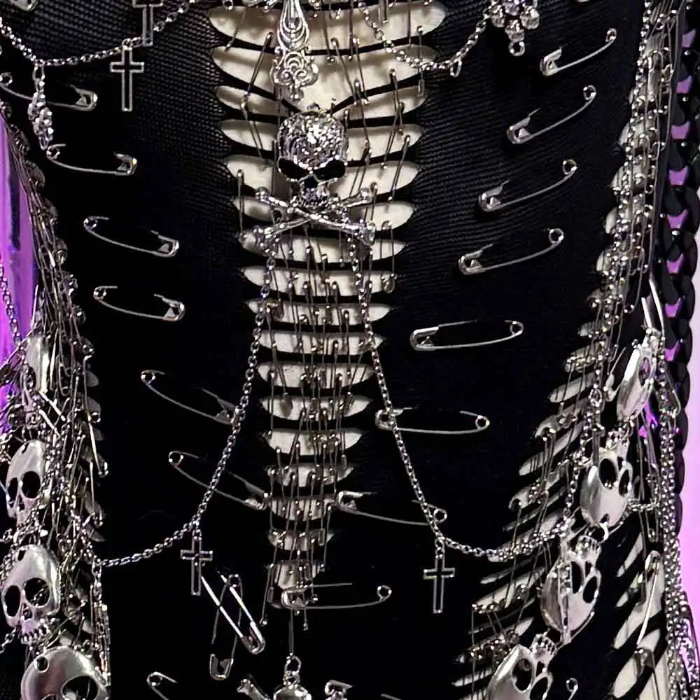 Harajuku E-Girls anni '90 Emo Eco Fatto a mano Y2K TOP Kawaii Vintage Grunge Serbatoi Punk Rock Pin Cyber Goth Teen Skull Gotico fai da te